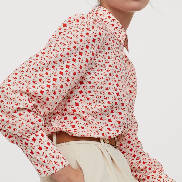 H&M orange chain linked shirt top blouse geo XS - Picture 1 of 10